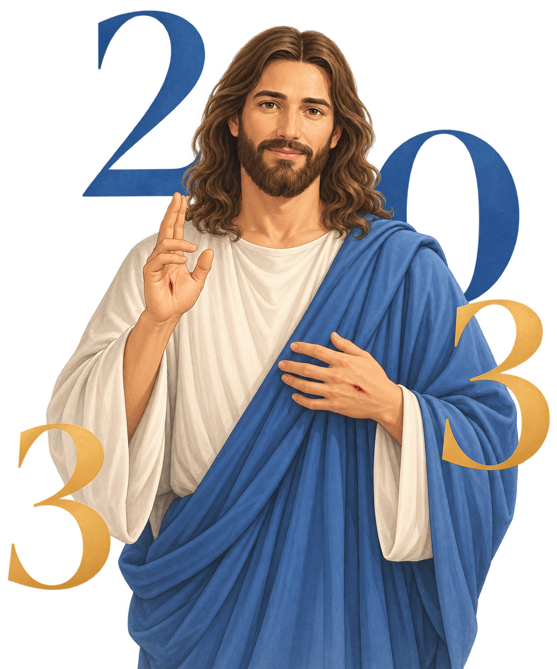 Illustration du Christ entouré des chiffres 2033